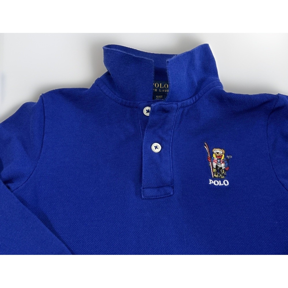 Boys Polo Ralph Lauren Ski Bear Logo L/S Mesh Polo Shirt Sz 4/4T